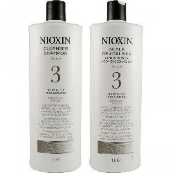 Nioxin System 3 Cleanser & Scalp Therapy Duo Set for normal to thin-looking,chemically treated hair (1 Liter)